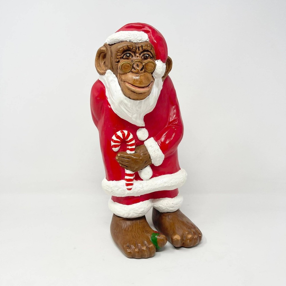 VTG 1974 S-K Christmas Santa Monkey Ceramic Chalkware Candy Cane Tree 11.5" Tall